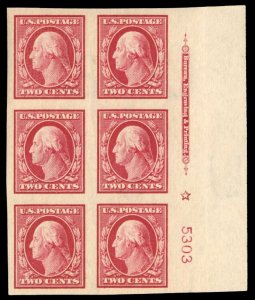 United States, 1910-30 #384 Cat$200, 1910 2c carmine, right margin plate numb...