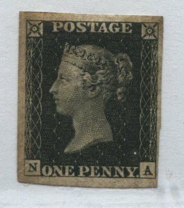 1840 Penny Black lettered NA mint no gum with 4 margins