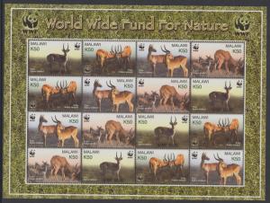 XG-BA341 MALAWI - Wwf, 2003 Wild Animals, Puku, 4 Sets MNH Sheet