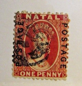 NATAL Sc# 38 Θ used postage stamp, Victorian, One Penny , fine +