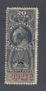 Canada Revenue Weights & Measures Stamp #FWM37-20c  (#99212) Used F GV = $35.00