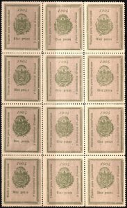 1904 El Salvador Revenue 10 Pesos Tax For Operations & Documents Block/12 MNH