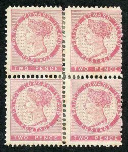 PRINCE EDWARD Is SG22 1862 2d rose on yellowish paper block of 4 with varieties