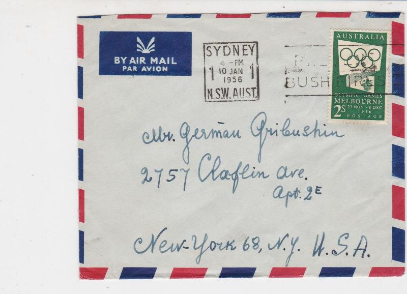 Australia 1956 Airmail to USA Prevent Bush Fire Slogan Stamps Cover Ref 23342