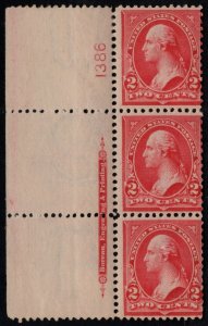 MALACK 279B Fine OG 2 NH, 1 H, Plate Strip of 3, Vibrant! k2040