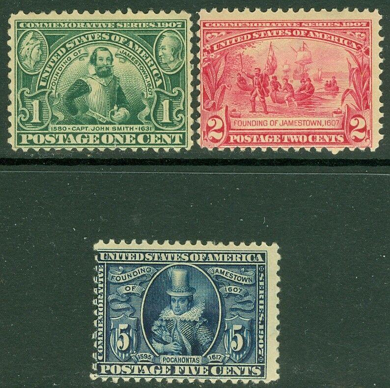 EDW1949SELL : USA 1907 Scott #328-30 Mint Original Gum. Small faults. Cat $177.