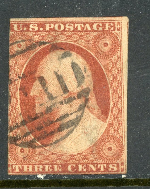 USA 1851 Washington 3¢ Orange Brown Type II Scott #10A VFU R440
