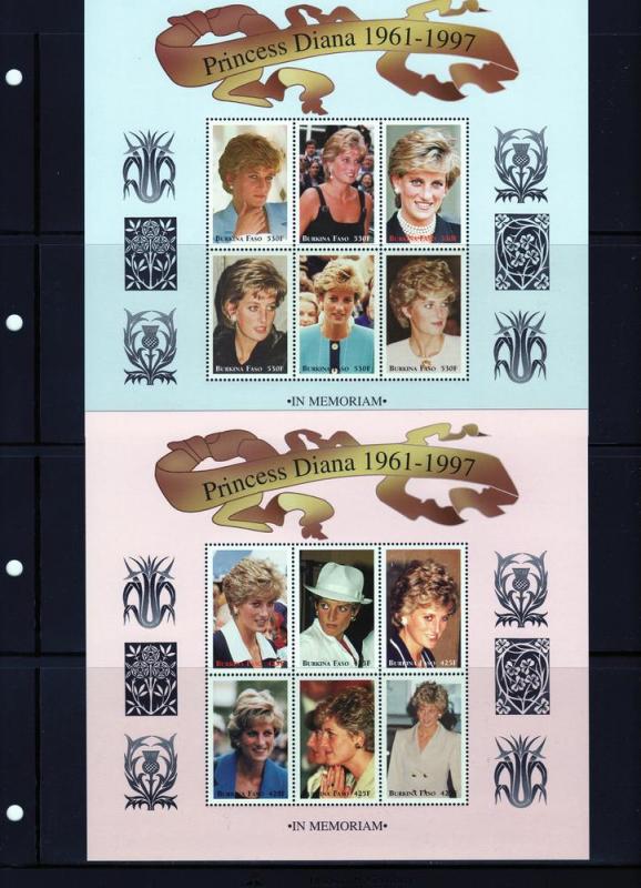 Burkina Faso 1998 Sc# 1091-3 Diana Princess 3 Sheetlets Perforated MNH