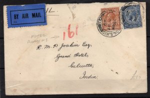 GB KGV 1929 7 1/2d Air Mail cover to The Grand Hotel Calcutta WS34454