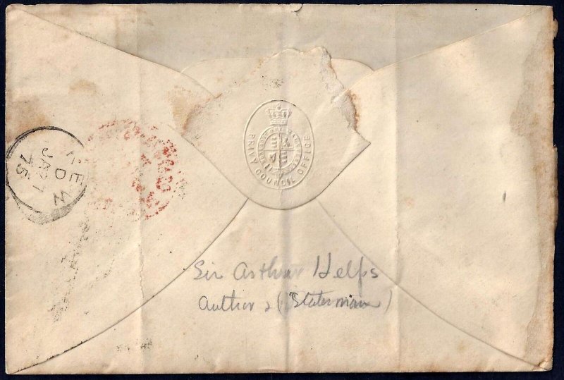 UK GB 1875 PRIVY COUNCIL OFFICE EMBOSSED COVER TO SIR ARTHUR KELPS AUTHOR & STAT
