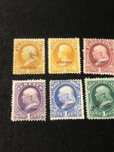 9 Official Specimen Stamps No Gum 01S, 02S, 2x 10S, 14S, 25S, 35S, 57S & 83S.