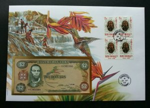 Jamaica Birds 1996 Flower Flora Fauna Waterfall FDC (banknote cover) *Rare