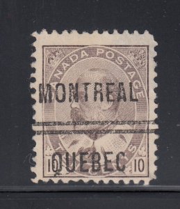 Canada 93, 10¢ King Edward VII, Montreal, Quebec Precancel, F/VF, thin,Scott $15