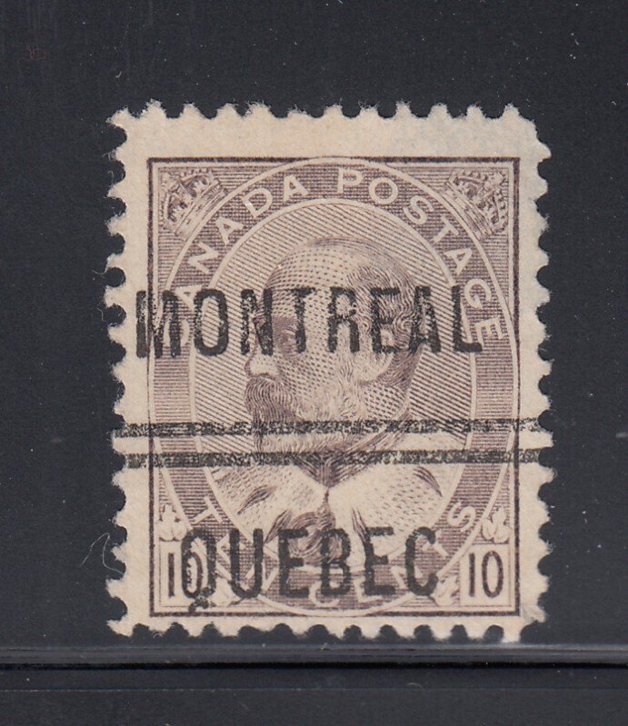 Canada 93, 10¢ King Edward VII, Montreal, Quebec Precancel, F/VF, thin,Scott $15