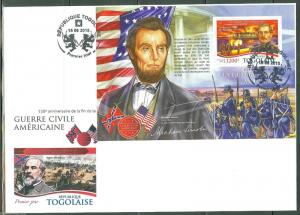 TOGO   2015  150th ANN OF THE END OF THE CIVIL WAR --ABE LINCOLN S/S FDC