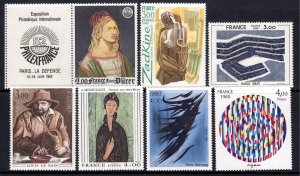 France 1980 Art Series Mint MNH Set SC 1688-1690,1692-1694,1713