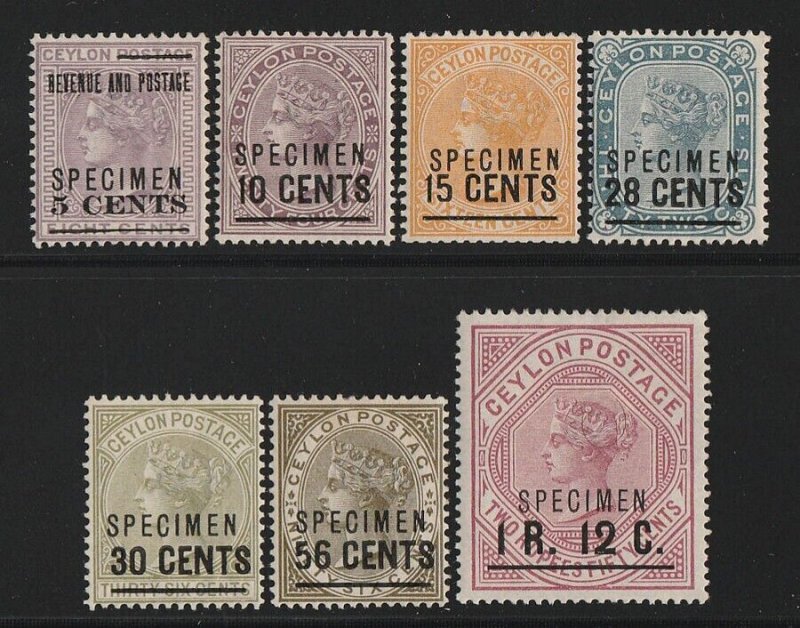 CEYLON 1885 QV Surcharge set 5c/8c-1R12 on 2R50, SPECIMEN. Extremely rare!