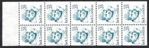 United States 2182a 25¢ Jack London (1988). Booklet pane of 10. MNH