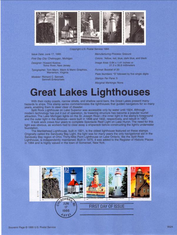US SP1150 Lighthouses 2973a Souvenir Page FDC