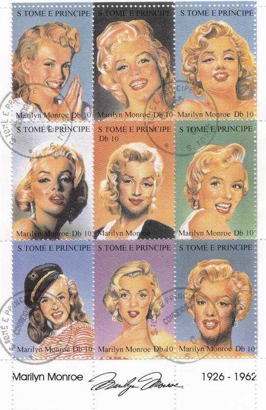 St. Thomas & Prince 1994 Sc#1167a-1167i Marilyn Monroe Souvenir Sheet CTO