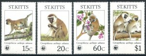 St Kitts 189-192, hinged. Michel 184-187. WWF 1986. Various green monkeys.