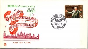 England 1972 FDC - 100th Birth Anniv Vaughan Williams - Gloucestershire - F72165