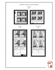 US 1980-1989 PLATE BLOCKS STAMP ALBUM PAGES (104 PDF b&w illustrated pages)