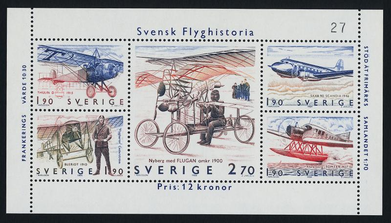 Sweden 1516 Plate 27 MNH Aviation History, Aircraft