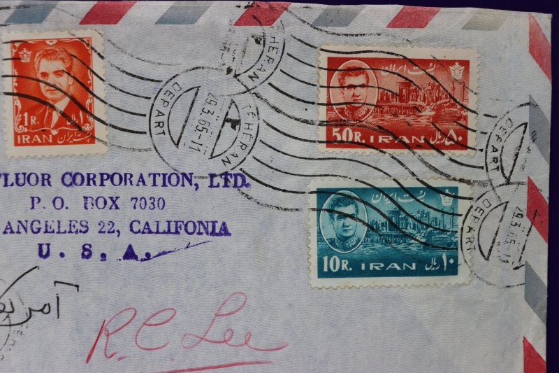 Iran airmail cover to USA 1965 Flour Co used sc#1218 1222 1213 Teheran