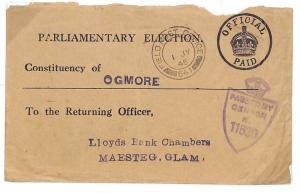 N308 1945 GB WALES Ogmore & Garw Glamorgan Unusual Official Stationery