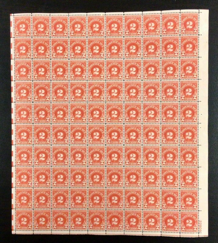 J81 Postage Due 2 c MNH Sheet of 100     1931 