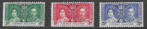 CAYMAN ISLANDS SC#97-99 Coronation of King George VI (1937) MH