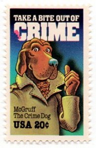 1984 McGruff the Crime Dog Single 20c Postage Stamp, Sc# 2102, MNH, OG