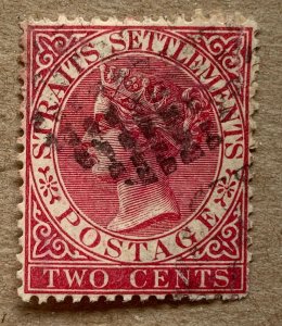 Straits Settlements 1882 2c bright rose, used. Scott 41, CV $1.00. SG 63a