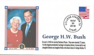 George H W Bush with Barbara memorial FDC College Station hand cancel !4