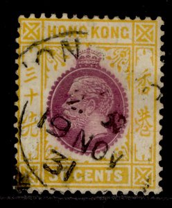 HONG KONG GV SG127, 30c purple & chrome-yellow, USED.