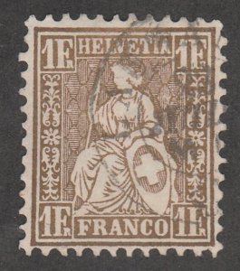 KAPPYSSTAMPS 2427 SWITZERLAND SCOTT# 50 1F GOLD USED EXTRA FINE CLEAN