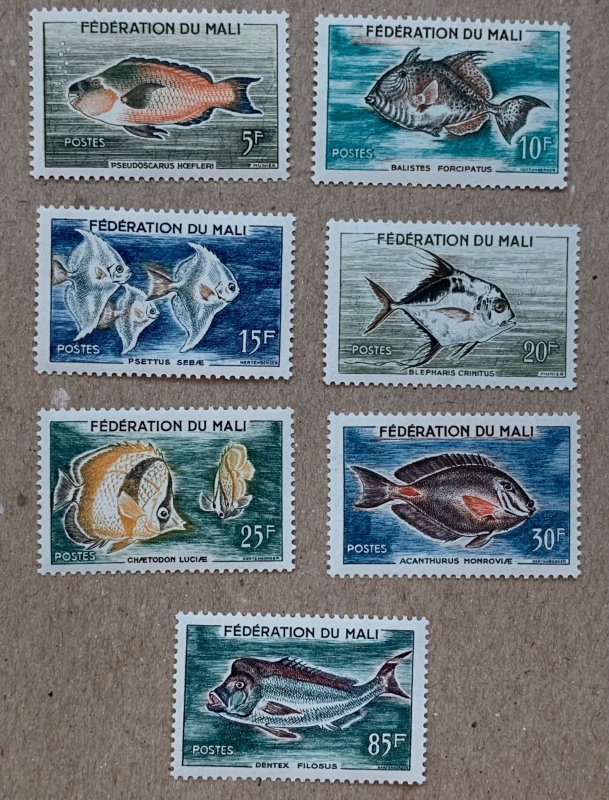 Mali 1960 Fish set, MNH. Beautiful engraving. Scott 2-8, CV $8.00