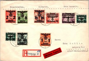 1940 Krakau Poland General Government Germany Registered Mail Cover to Leipzig