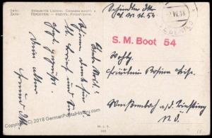 Austria WWI KuK Marine Navy Torpedoboat SM Boot SMB 54 Feldpost Card 70333