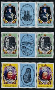 Barbuda 730,2,4 Gutter Pairs MNH Queen Mother, Flowers,  o/p