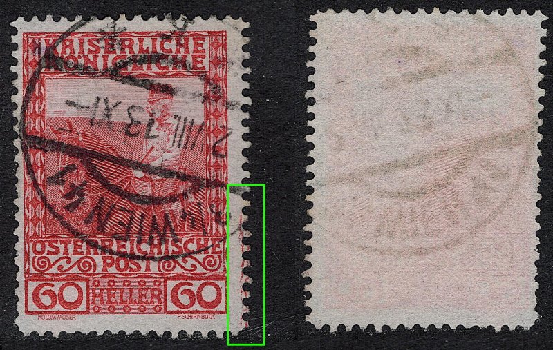 Austria - 1908 - Scott #122 - used - border line at right