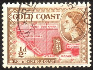 1953, Gold Coast 1/2p, Used, Sc 148