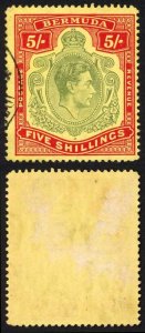 Bermuda SG118b KGVI 5/- Pale Green and Red/yellow Line Perf 14.25 (Ref 09)