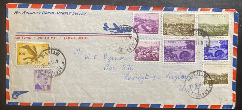 1959 Istanbul Turkey Airmail Cover To Lexington VA Usa Pan American Airways