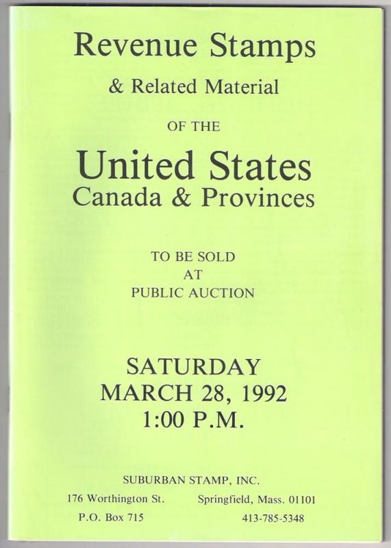 Auction Catalog: REVENUE STAMPS OF THE US & CANADA Suburban
