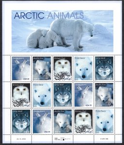 United States #3288-92 41¢ Arctic Animals (1999).  Mini-sheet of 15 stamps. MNH
