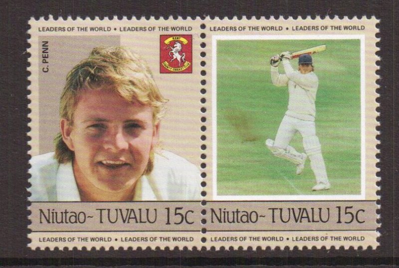 Tuvalu  Niutao  #22   MNH   1985  cricket players  15c pair  Penn