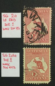 MOMEN: AUSTRALIA SG #2a,2da 1913-14 WMK SIDEWAYS KANGAROO USED LOT #60196