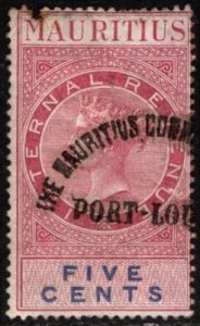 Vintage Mauritius Revenue 5 Cents Queen Victoria General Tax Duty Used